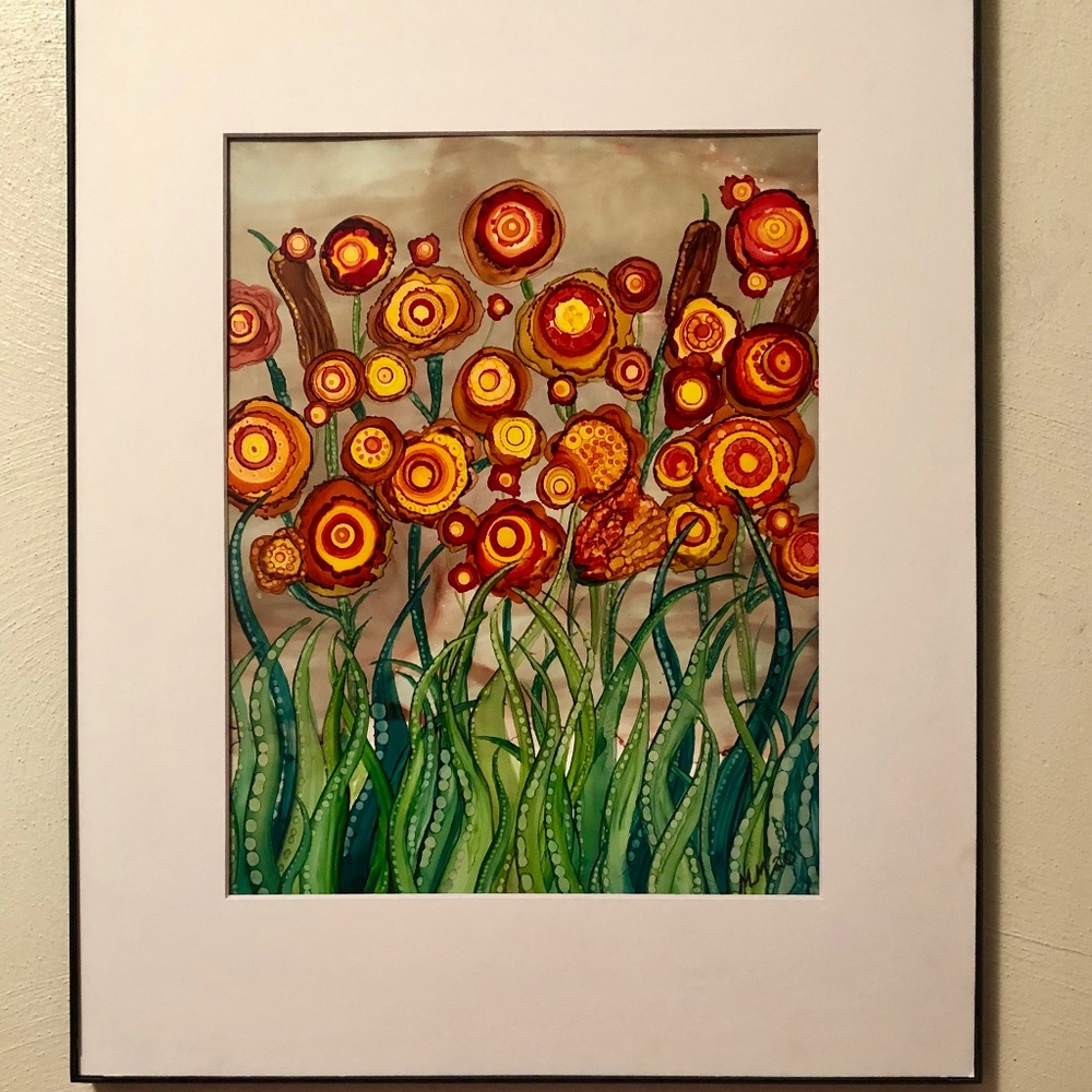 Fall Flower Print.  11x14 Alcohol Ink Abstract - Picture 2 of 3
